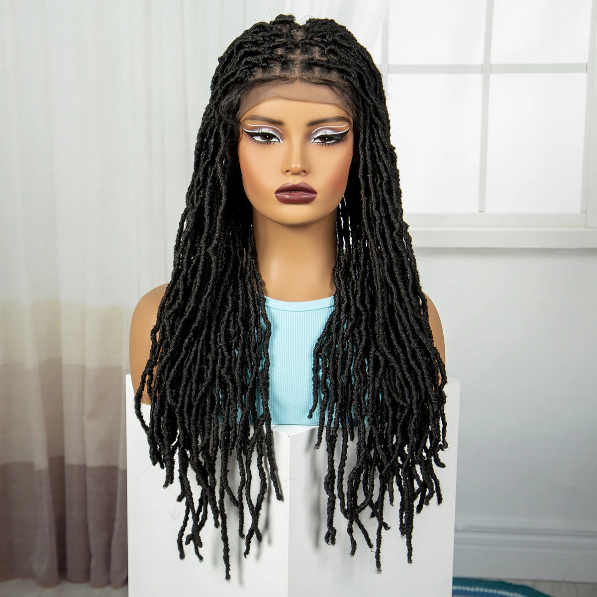 24Inch Full Lace Locs Braided Wigs with Baby Hair Lace Frontal Synthetic Braids Wigs for Black Women Natural HD Lace Braids Wigs