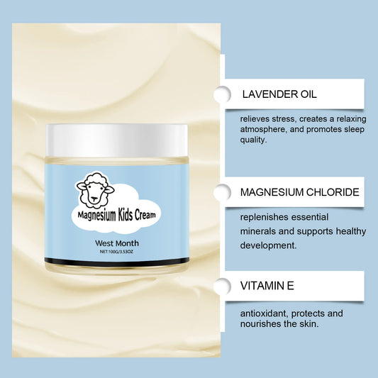 Kids Magnesium Sleep Cream with Lanolin, Soothing & Moisturizing Body Lotion, Lightweight Bedtime Skin Care