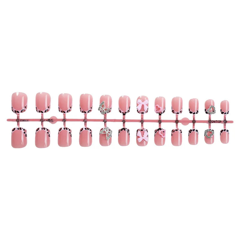 European and American Spice Girls Bow Love Diamond Wearing Nail Short Square Removable Fake Nails