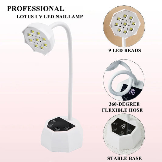 Lotus Nail Lamp Wireless UV LED Nail Dryer Auto Sensor Rechargeable Touch Control Table Nail Light For Fast Drying Gel Polish