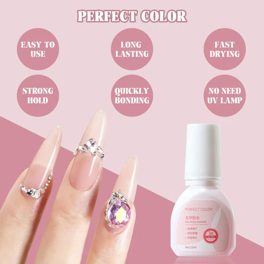 PERFECT COLOR Nail Glue and Nail Glue Remover, for Press On Nails Strong 15ml Nails Tips, No UV Lamp Needed