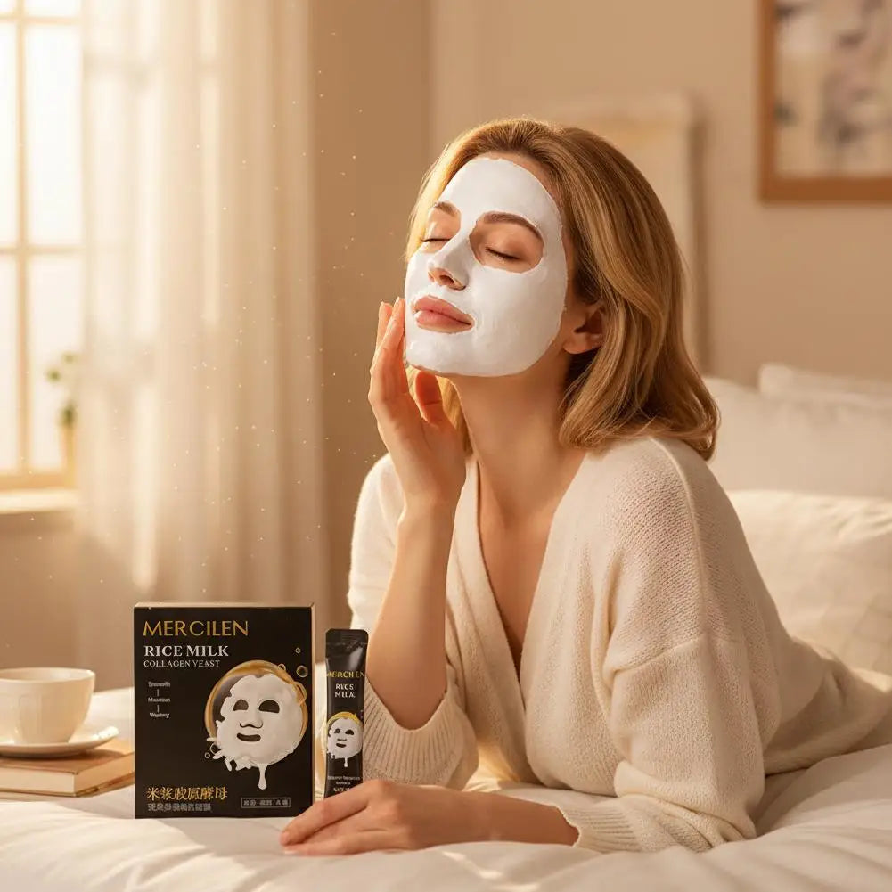 Rice Milk Collagen Yeast Brightening Mask 10 Pack Sachets Peel-Off Facial Mask Deep Hydrating Moisturizing Nourishing Skincare
