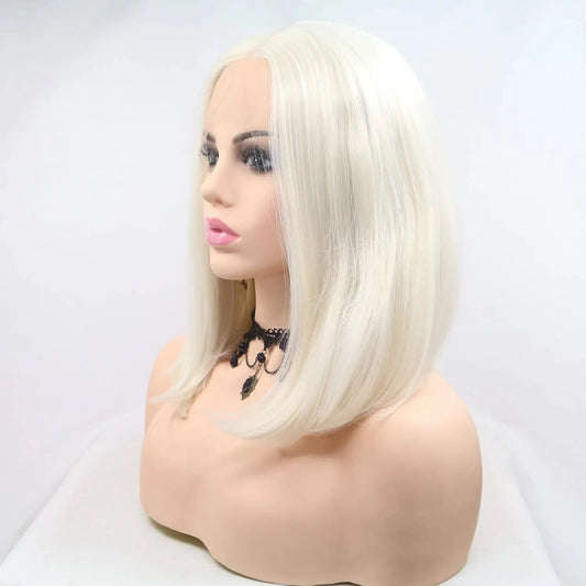 60# Color Synthetic Blonde Lace Front Short Bob Wig for Women Heat Resistant Fiber Straight 14 Inch Hair Wigs