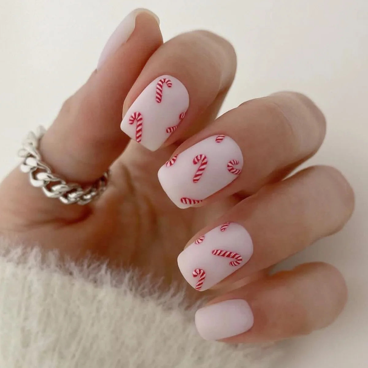 24Pcs/set Christmas Press on Nails Mid-length Square False Nails Snowman Pattern Wearable Fake Nail Art Uñas Накладные Ногти 네일팁