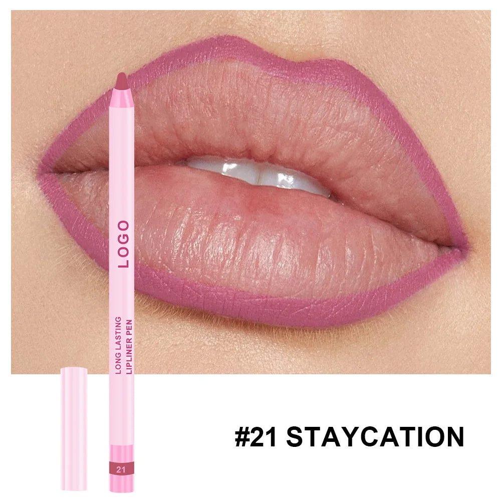 Pink Cream Lipliner Pen Custom Logo Retractable Lipliner Pencil Private Label Long Lasting Matte Waterproof Lip Liner 20pcs