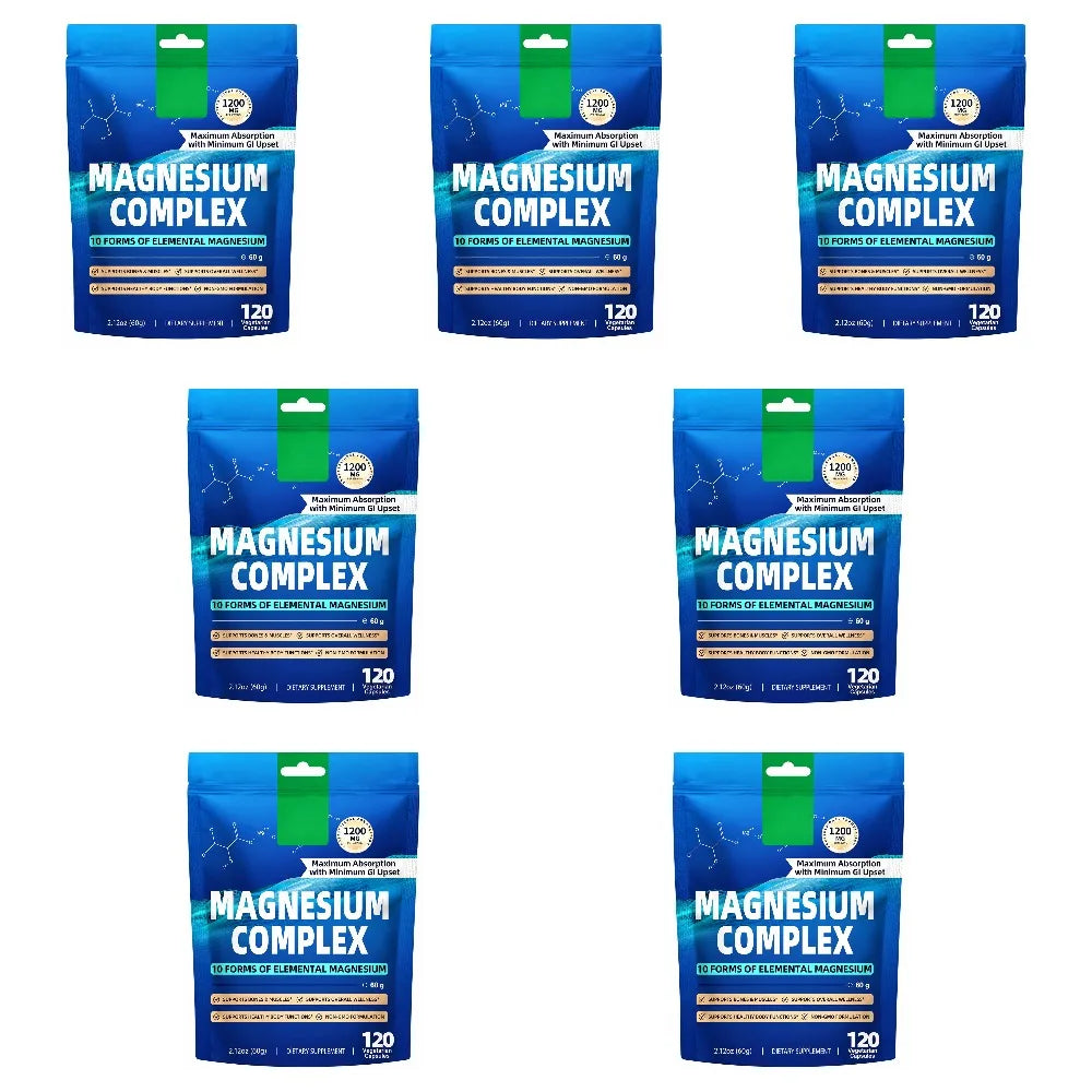 Magnesium Complex Capsules,Bone, Muscle, Heart Health,Restful Sleep,10 Forms of Elemental Magnesium for Absorption,120 Capsules