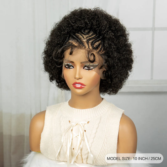 Synthetic Cornrow Braided Wig with Baby Hair 13x6 Lace Front Afro Kinky Curly Short Braids Transparent Lace Wig for Black Women