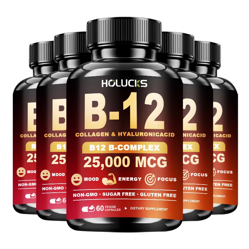 Vitamin B12 Capsules, with MSM, Marine Collagen, Support Mood & Mental Focus, Heart, Skin, Bone & Nervous System Health, Immune