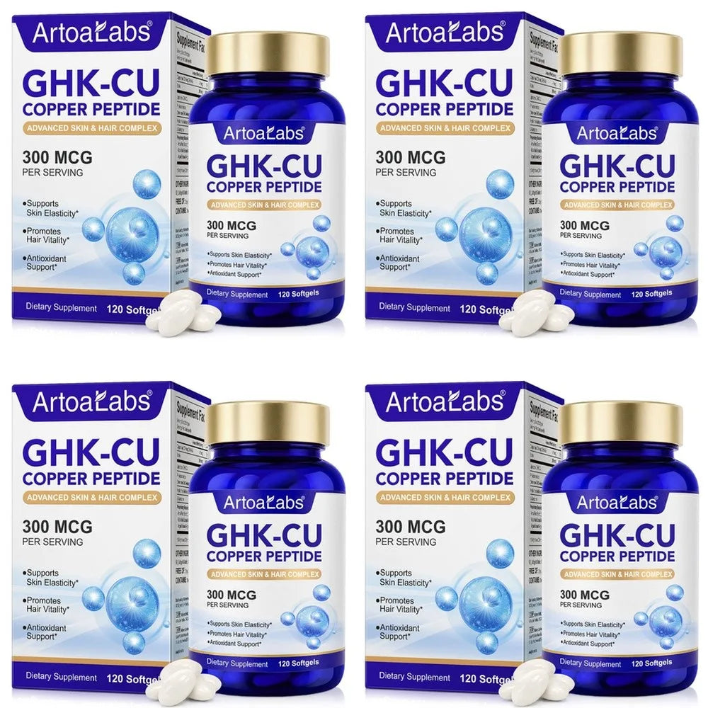 Liposomal GHK-Cu Copper Peptide 300mcg – Skin & Hair Anti-Aging Softgels with Biotin, Phytoceramides, Hyaluronic Acid 120 Count