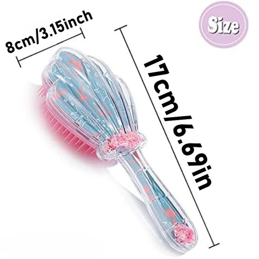 Mermaid Detangler Hair Brush Detangling Hair Comb Shell Glitter Comb Hairbrush Massage Scalp Detangler for Dry Wet Hair Kid Girl