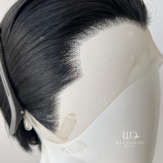 Black Short Hair Wig for Man with A Slicked-back Hairstyle Cosplay 13*4 HD Synthetic Lace Front Wig Short Wigs Frontal Peluca