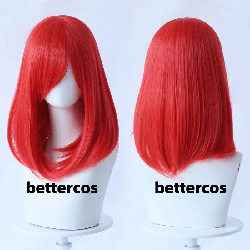 High Quality 40cm Medium Cosplay Wig With Bang Blond Pink Red White Gray Heat Resistant Synthetic Hair Wigs + Wig