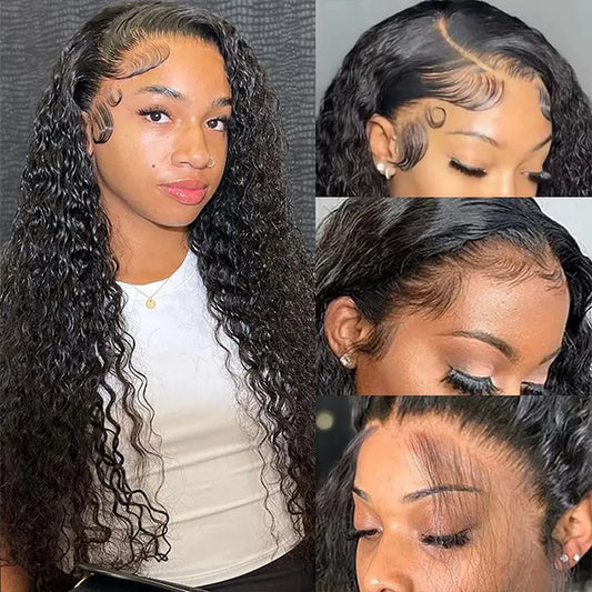 Peruvian Water Wave Human Hair Wigs 13x4 Transparent Lace Front Wig Pre Plucked Virgin Hair 4x4 Lace Closure Wig For Black Women