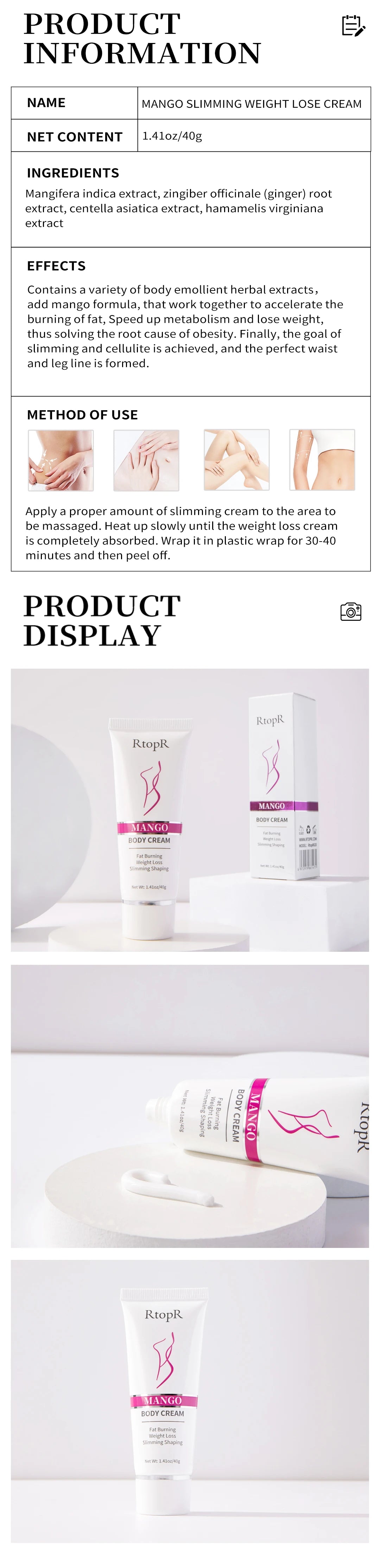 Mango Slimming Weight Lose Body Cream Slimming Shaping Create Beautiful Curve Firming Cellulite Body Anti Winkles Skin Care