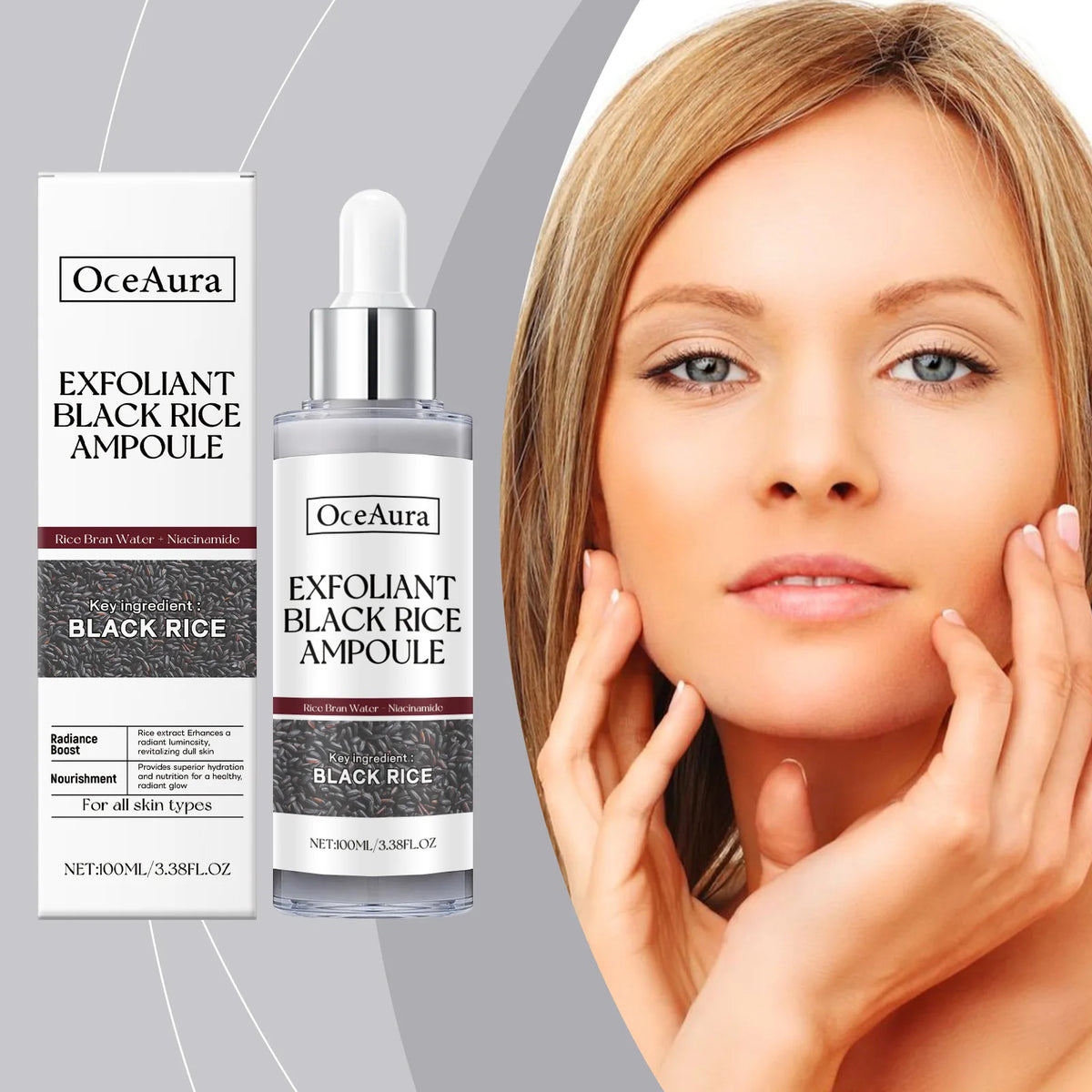 Black Rice Exfoliant Ampoule with Niacinamide & Rice Bran Water, Gentle Brightening Face Serum, Radiance Boost Nourishing Facial Ampoule for Revitalizing Dull Skin, All Skin Types 100ml