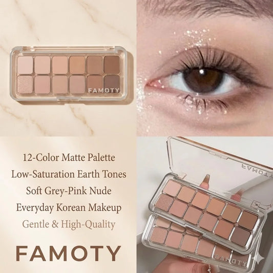 12-Color Low Saturation Eyeshadow Palette All Matte Tea Apricot Eye Makeup Palette Daily Earth Makeup Long Lasting Eye Shadows