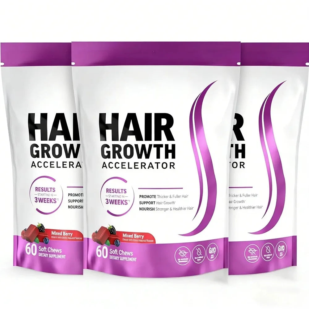 Biotin Hair Growth Soft Chews Supplement, Support Fuller Thicker Hair, Vitamin C & E for Healthy Hair Nourishment, 60 Gummy