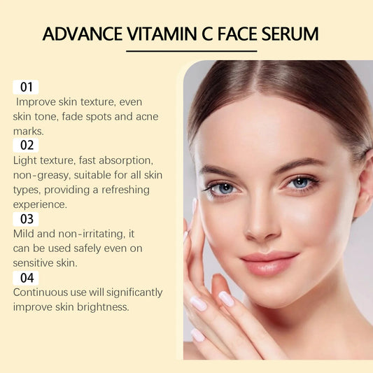 Advance Vitamin C Face Serum Dark Spot Corrector Brightening Facial Skin Even Skin Tone Moisturizing Smoothing Essence Beauty