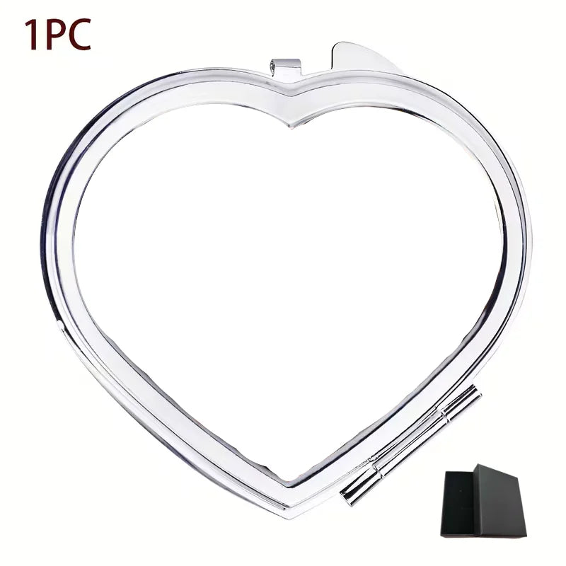 Custom Heart-Shaped Photo Makeup Mirror - Double-Sided Portable Folding Magnifier, Personalized Gift for Wife/Mom/Girlfriend
