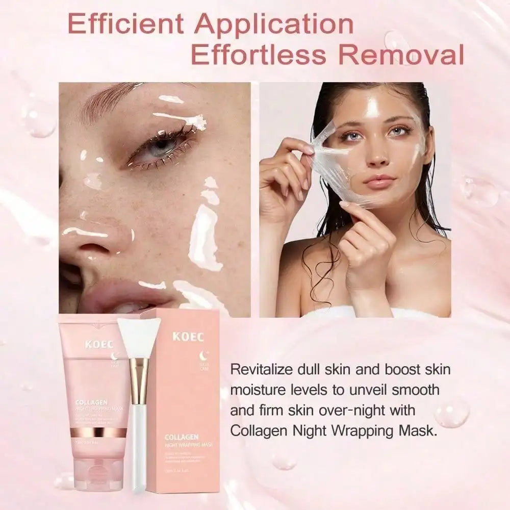 Collagen Overnight Peel Off Facial Mask, Hydrating Night Skin Care Mask, Gentle At-Home Facial Treatment for Nightly Skincare