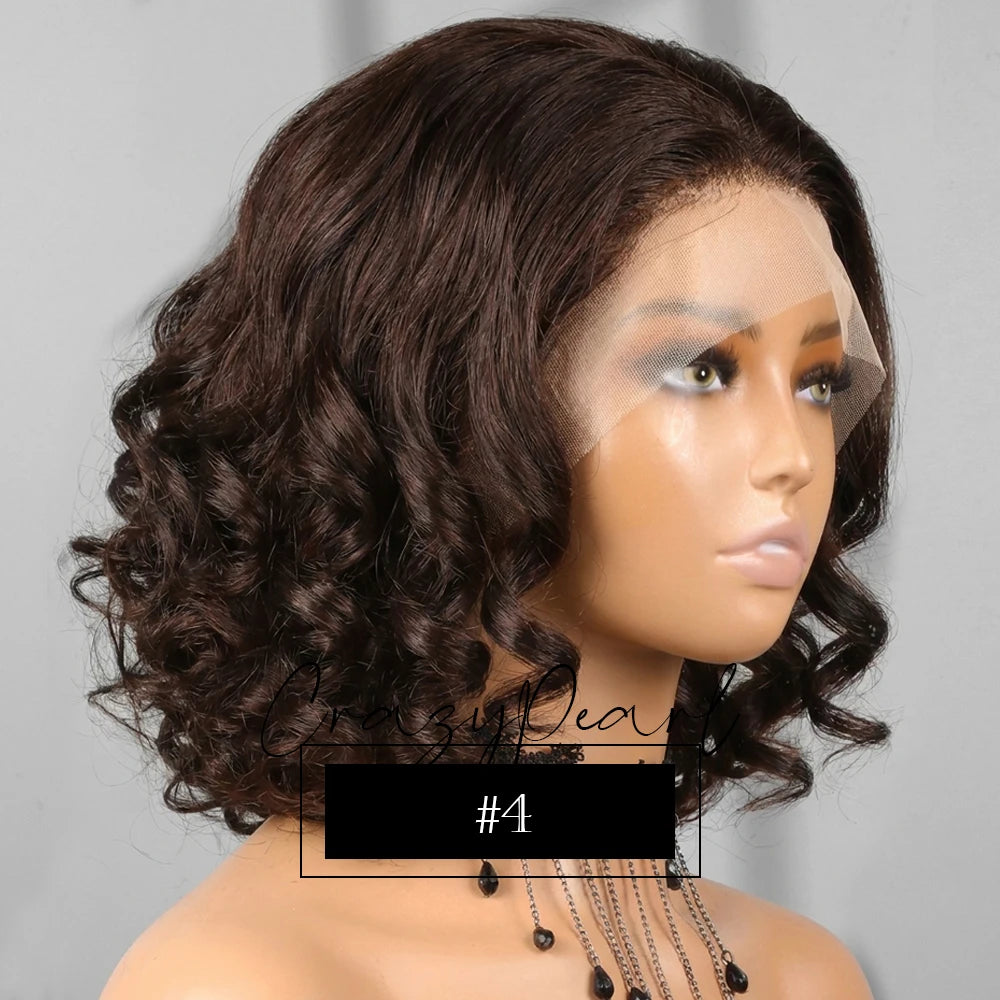Short Bob Wig Human Hair 180% Density Glueless Lace Closure Wigs for Black Women Body Wave 13X4 Lace Front Wig Loose Wave Culry