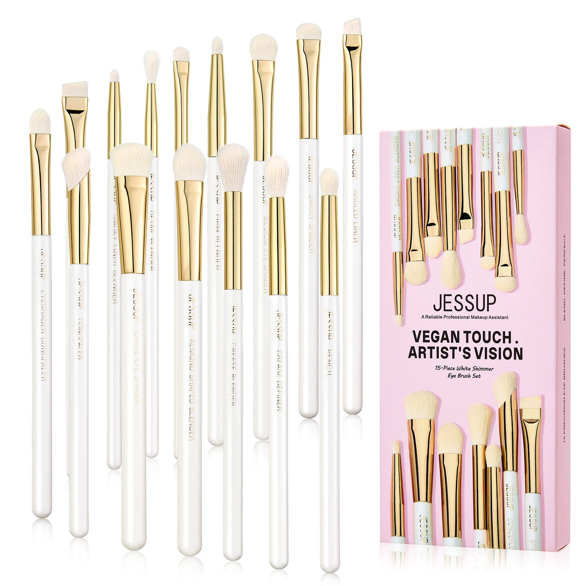 Jessup Makeup Brushes set 15pcs White Makeup Brush Foundation Contour Concealer Premium Synthetic Eyeshadow Cosmetic Tools T518