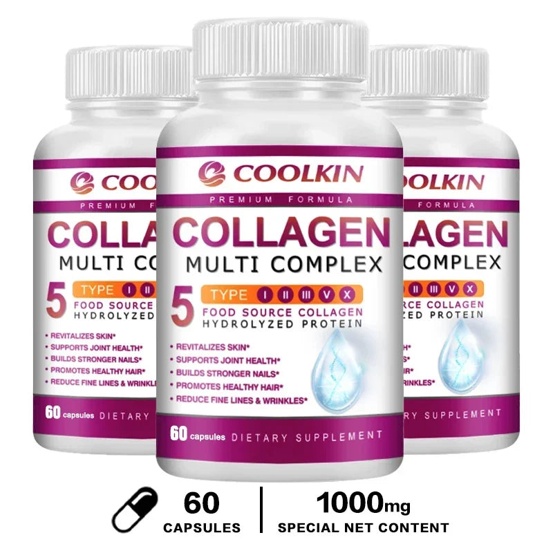 Collagen Multi Complex - Types I, II, III, V, X, Non-GMO, Enhanced Absorption, for Healthy Hair, Bones, Cartilage, Skin & Nails