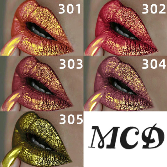 5 colors pearlescent metallic lipstick bold& intense glitter shinny lip tint long lasting lip senior matte lip makeup gifts