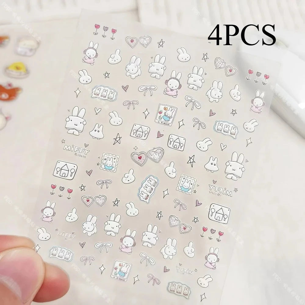 Kawaii Miffy Cartoon Cute Embossed 3D Nail Art Stickers Water Cup Cameras DIY Sticker Decorations Gift Toy for Girl S