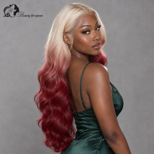 Voluminous Platinum Cherry Ombre Body Wave Wig Long Transparent 180 Density Soft Bouncy Baby Hair Glue And Go Premium Shiny