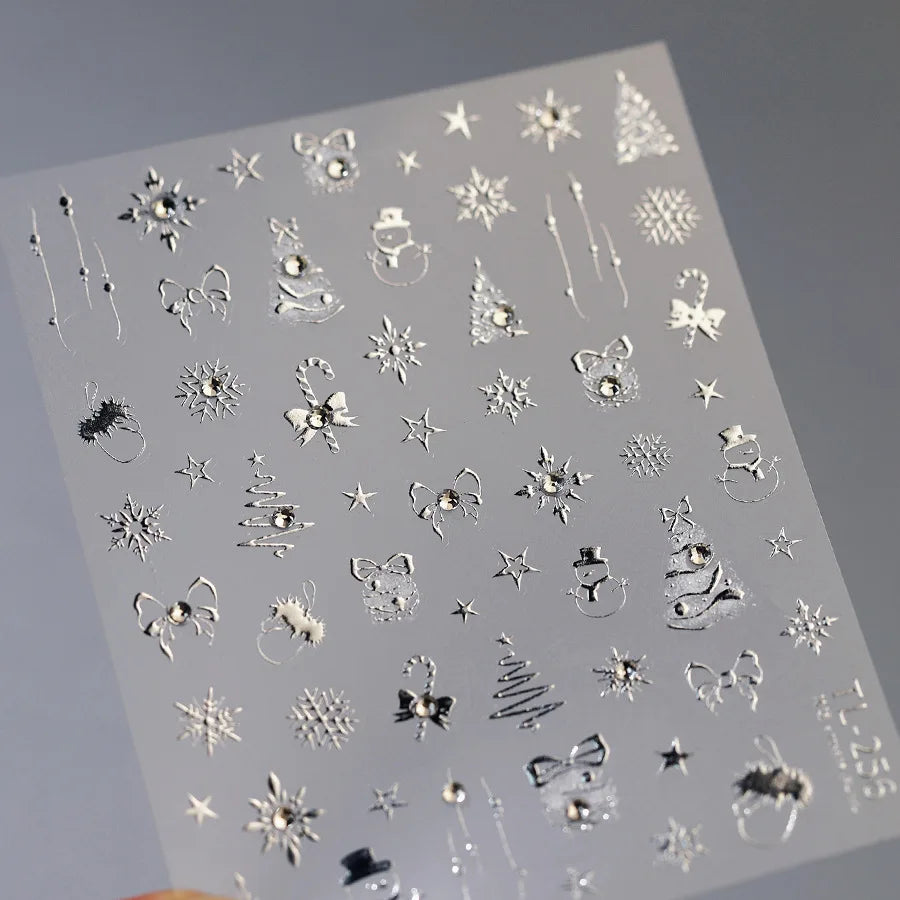 Luxury Gold Silver Nail Stickers Christmas Tree Elk Snowflake Bow Pattern Nail Stickers Self adhesive Decoration Accessories DIY