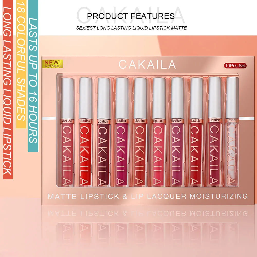 Matte Lip Gloss Lip Oil 10pc/set: Velvet Lipstick High Pigment Waterproof Long Lasting, Nude, Y2K Christmas Valentine's Day Gift