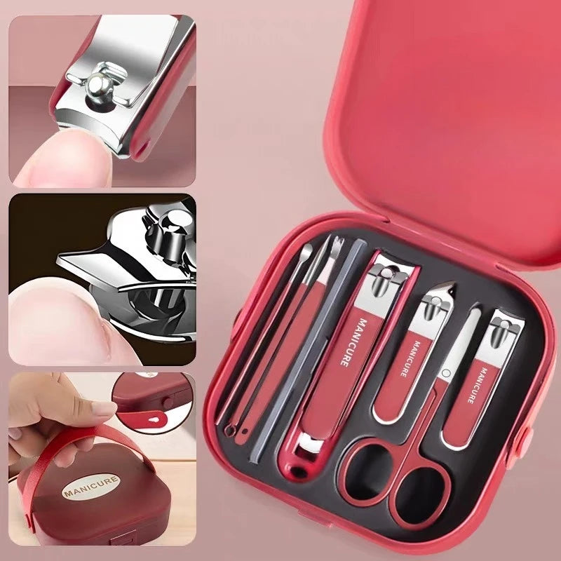 6pcs/8pcs Stainless Steel Professional Nail Care Kit | Includes Nail Clippers and Manicure Tools Portable Storage Box Ideal Gits