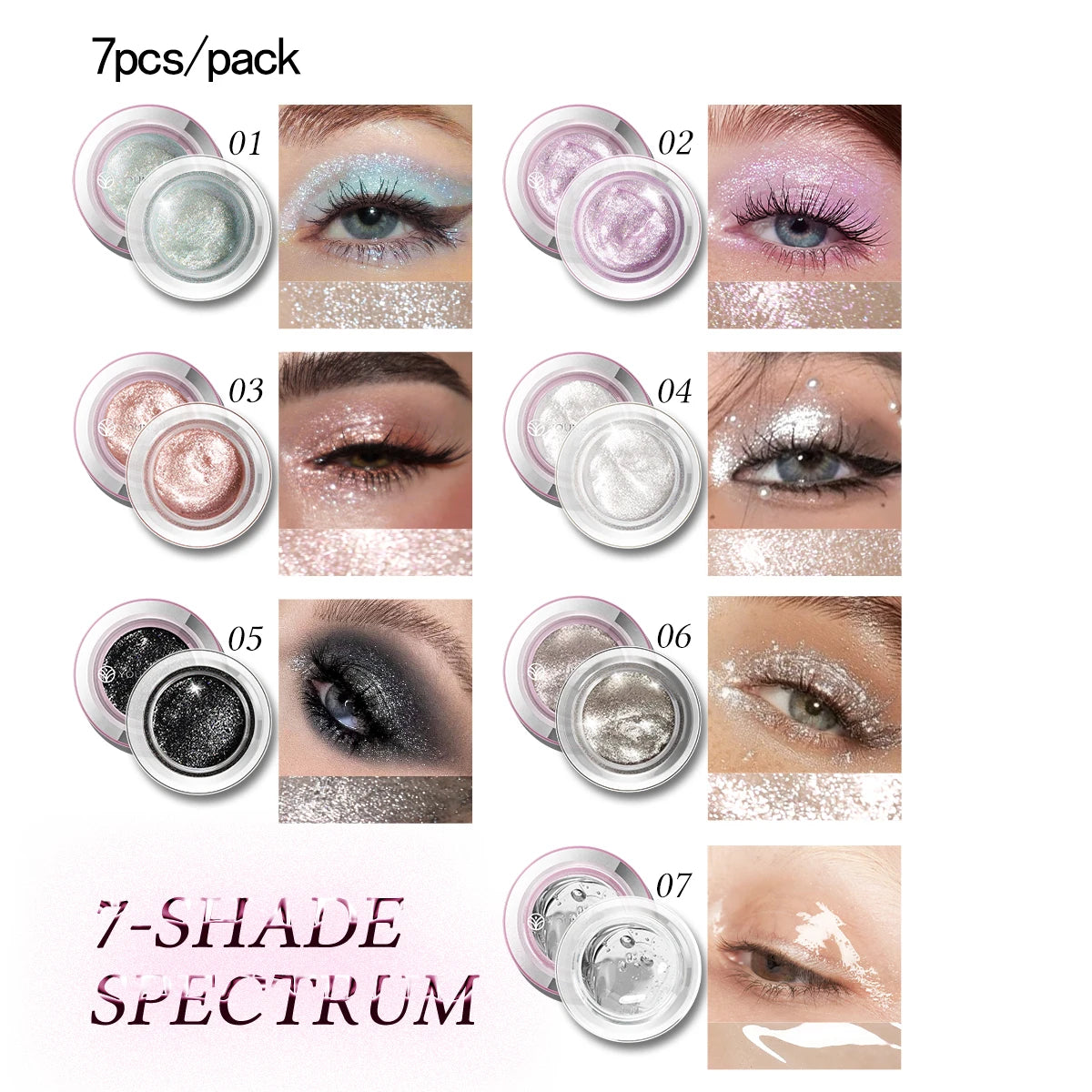 7 Color Liquid Eyeshadow Waterproof, non-sticky rmt Highlighter & smoky eyeshadow with vivid color payoff Cosmetics