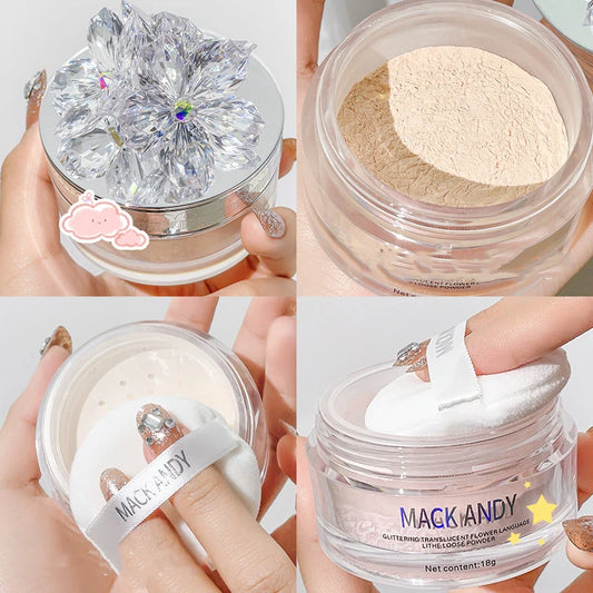 Crystal Flower Setting Powder Oil Control Compact Waterproof Powder Exquisite Translucent Face Powder Dupe Makeup Large Capacity