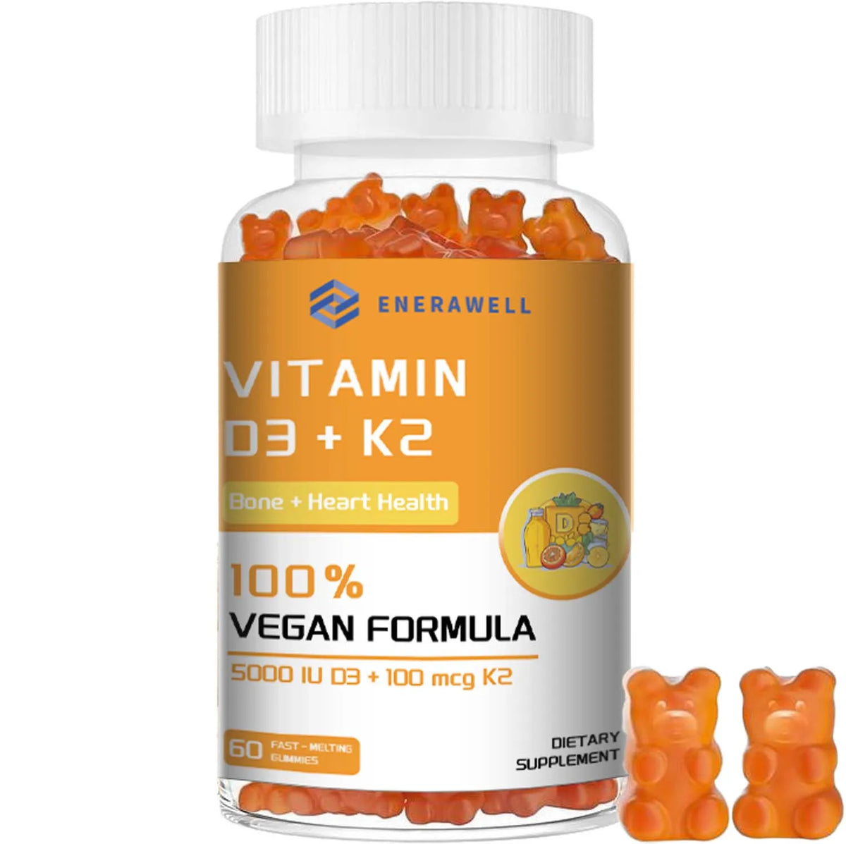 Vitamin D3 5000IU and 100 Mcg Vitamin K2 Gummies for Calcium Absorption, Bone Regeneration, Immune Support