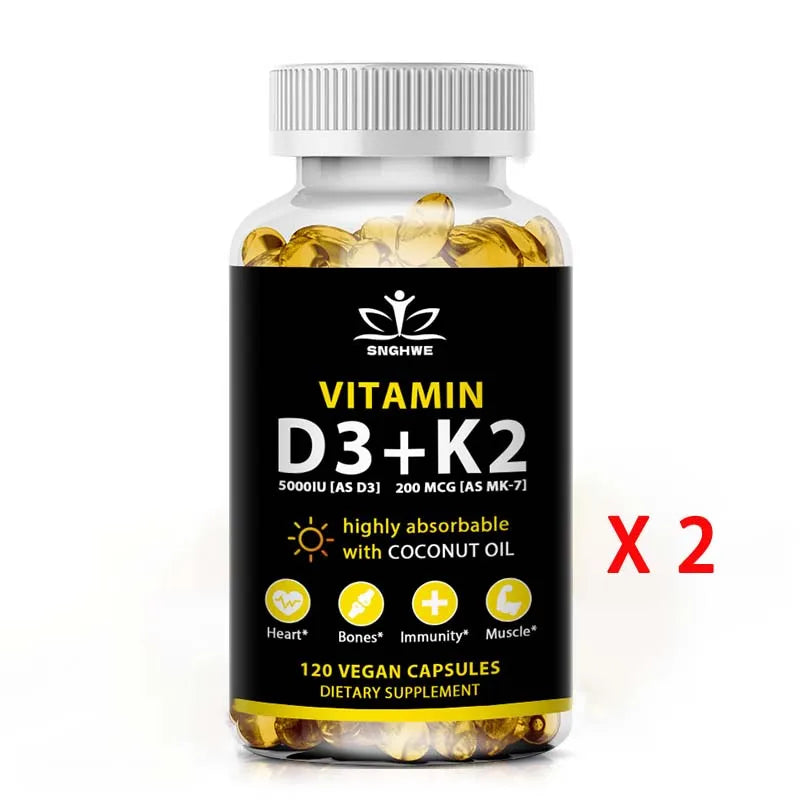 Vegan Vitamin D3+K2 Capsule Regulate Calcium Metabolism Support Teeth Bone Heart Health Joint Health