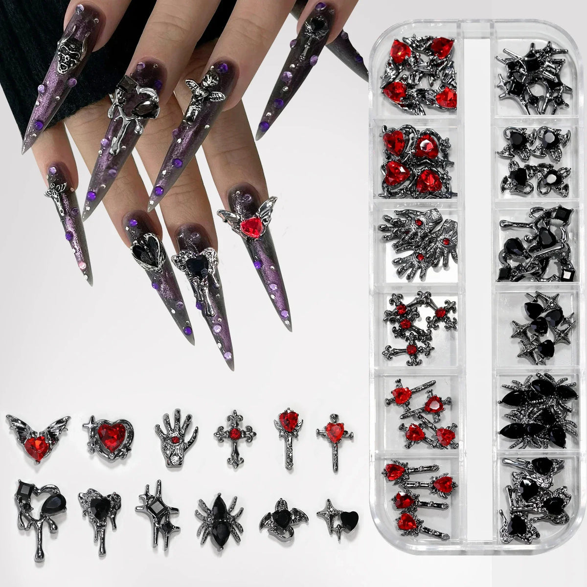 Boxed Retro Alloy Y2K 3D Cross Nail Art Jewelry With Rhinestones Punk Nail Art Charm Accessories DIY Nail Decorations
