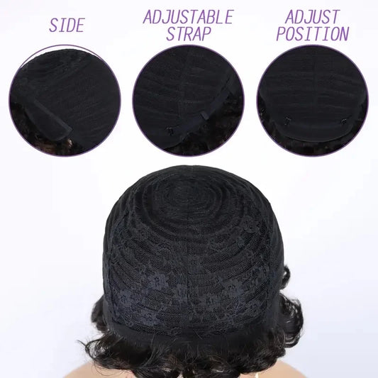 Layered Short Loose Curly Pixie Cut Human Hair Wig With Bangs Full Machine-Made Wig for Women