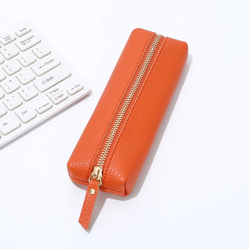 Travel Luxury PU Leather Engrave Name Cosmetic Bag Zipper Fashion Small Make Up Bag Business Pen Pouch Versatile Storage Bags