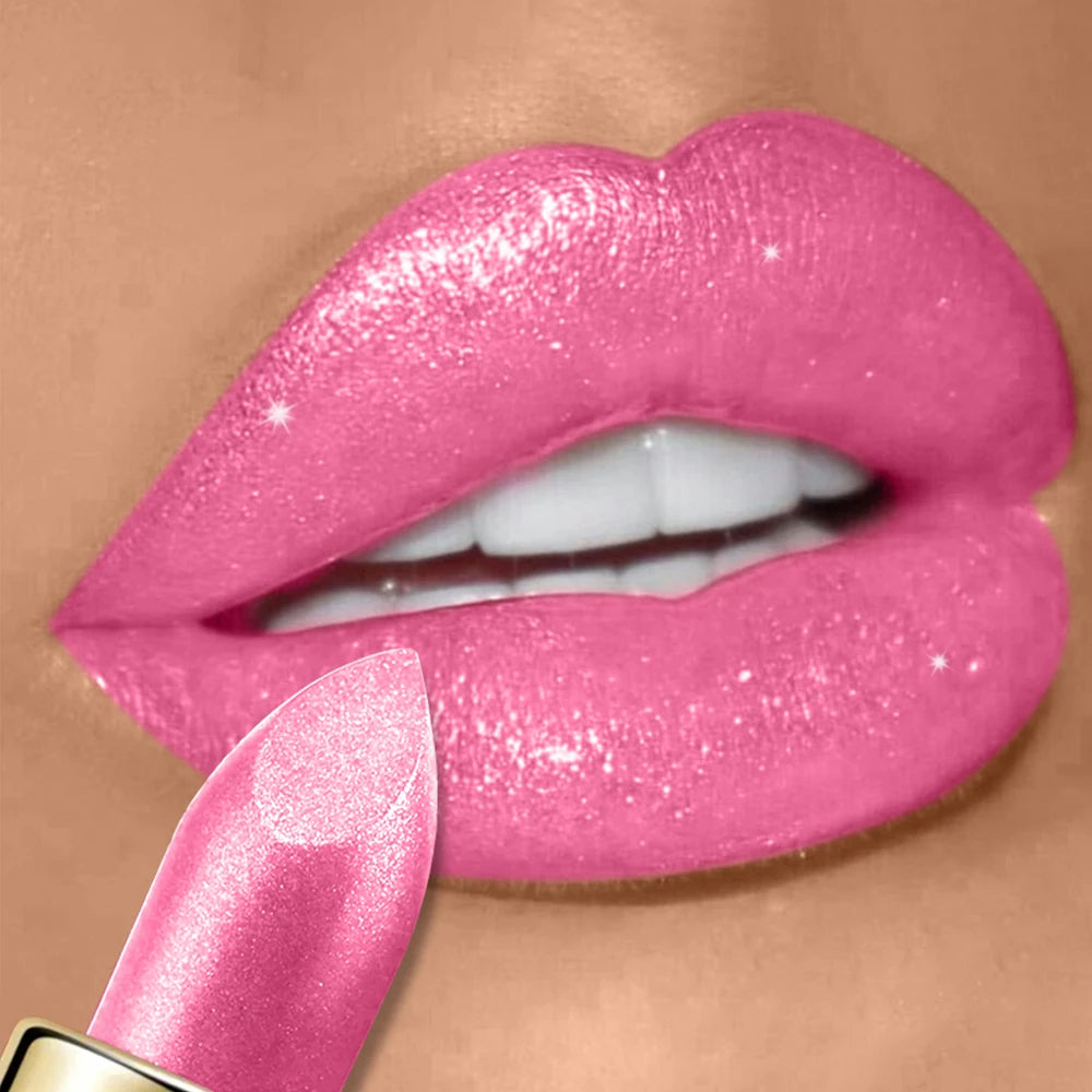 10 Colors Glitter Lipstick Waterproof Long Lasting Diamond Pearlescent Metallic Lipstick Lipgloss Women Lips Makeup Cosmetic