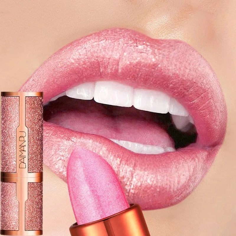 Rose Smoke Powder Lipstick Pearlescent Glitter Bright Starry Sky Glossy Diamond Velvet Lipstick Waterproof Durable Women Makeup