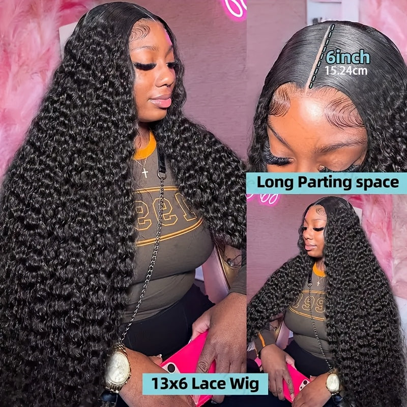 250% 13x6 HD Lace Front Wig Pre Plucked Pre Bleached Transparent Lace Frontal Wig with Baby Hair Deep Curly Wave Human Hair Wigs