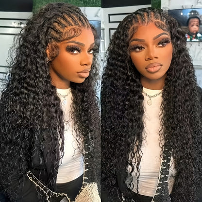 250% 13x6 HD Lace Front Wig Pre Plucked Pre Bleached Transparent Lace Frontal Wig with Baby Hair Deep Curly Wave Human Hair Wigs