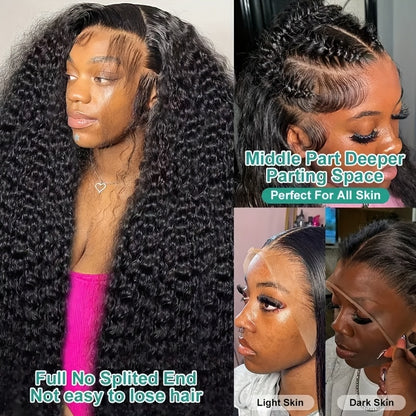 250% 13x6 HD Lace Front Wig Pre Plucked Pre Bleached Transparent Lace Frontal Wig with Baby Hair Deep Curly Wave Human Hair Wigs