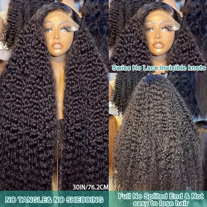 250% 13x6 HD Lace Front Wig Pre Plucked Pre Bleached Transparent Lace Frontal Wig with Baby Hair Deep Curly Wave Human Hair Wigs