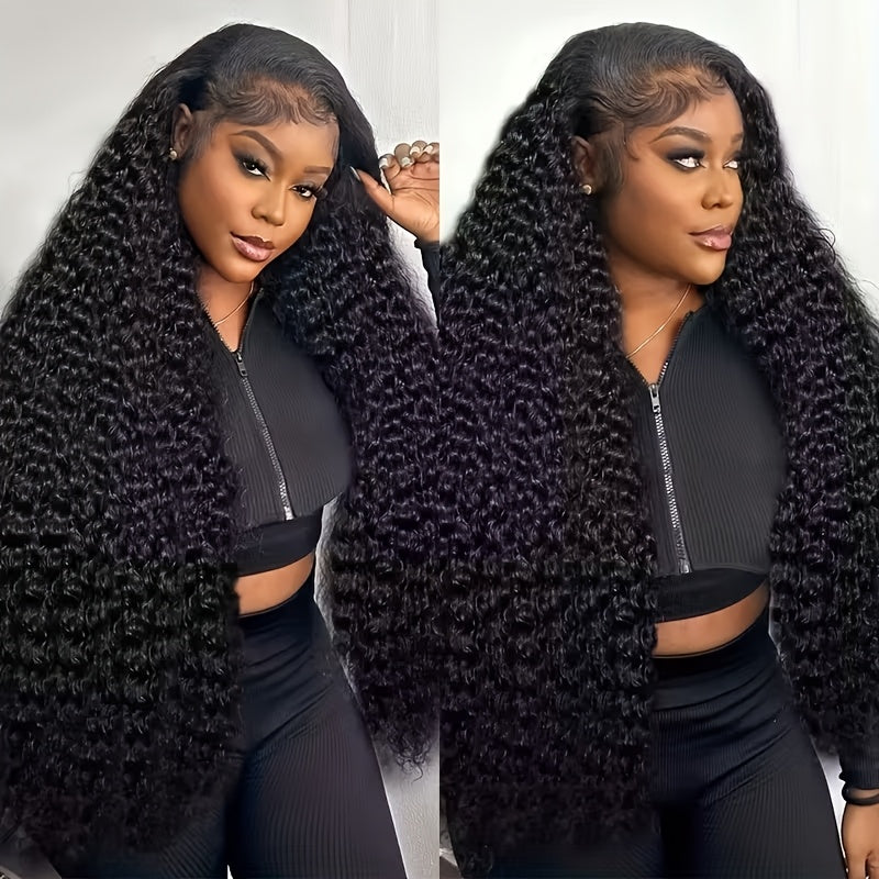 250% 13x6 HD Lace Front Wig Pre Plucked Pre Bleached Transparent Lace Frontal Wig with Baby Hair Deep Curly Wave Human Hair Wigs