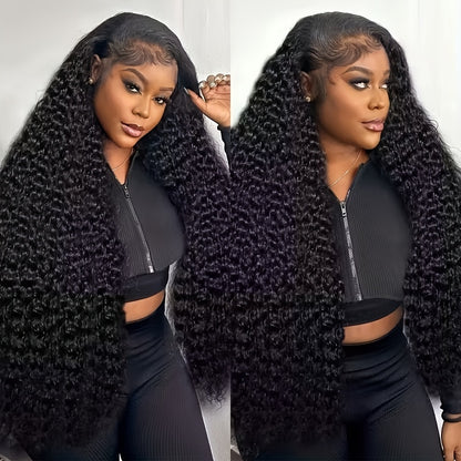 250% 13x6 HD Lace Front Wig Pre Plucked Pre Bleached Transparent Lace Frontal Wig with Baby Hair Deep Curly Wave Human Hair Wigs