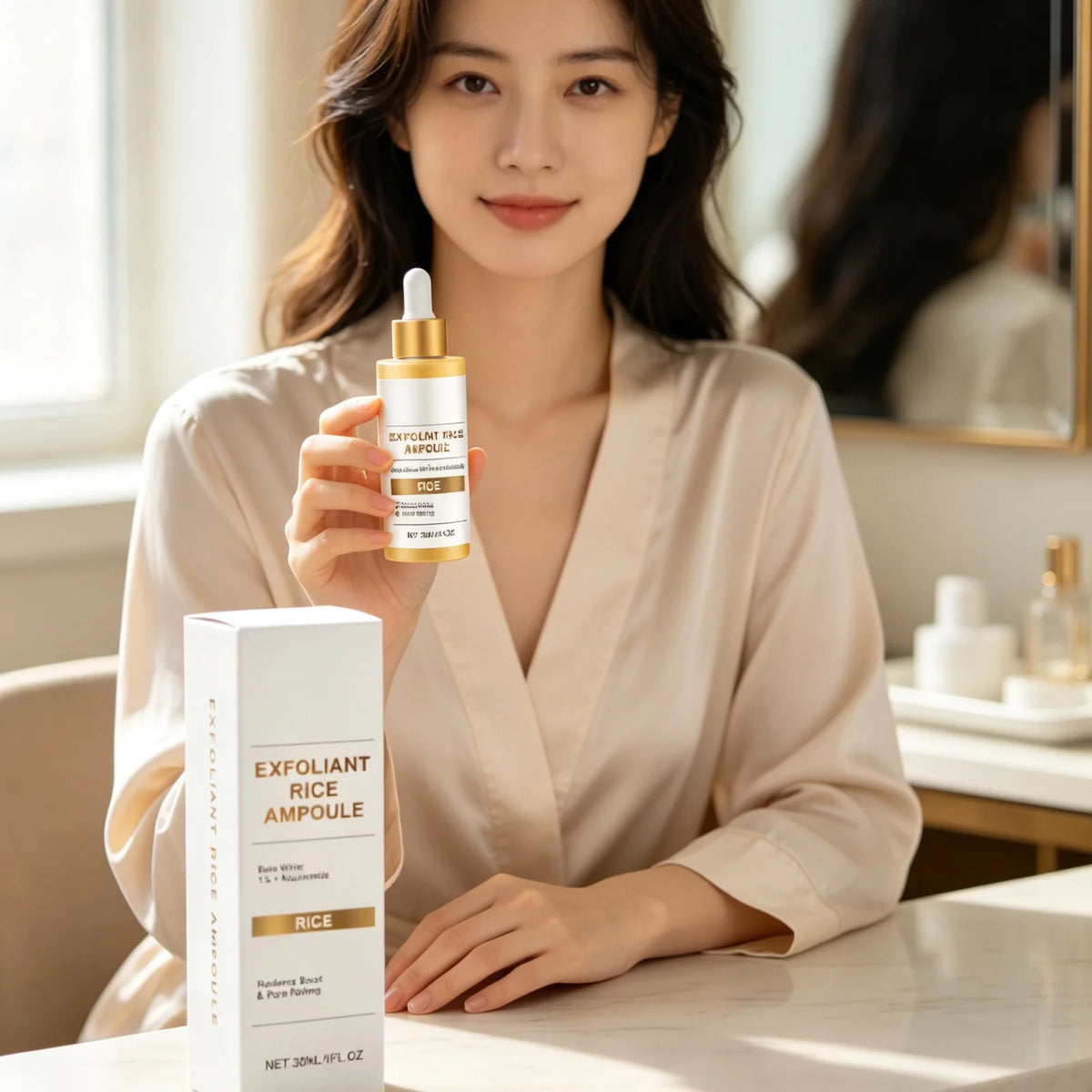 Rice Brightening Serum Light Non Sticky Refine Pores Conditioning Cuticle Boost Radiance Non Irritating Rice Exfoliating Ampoule