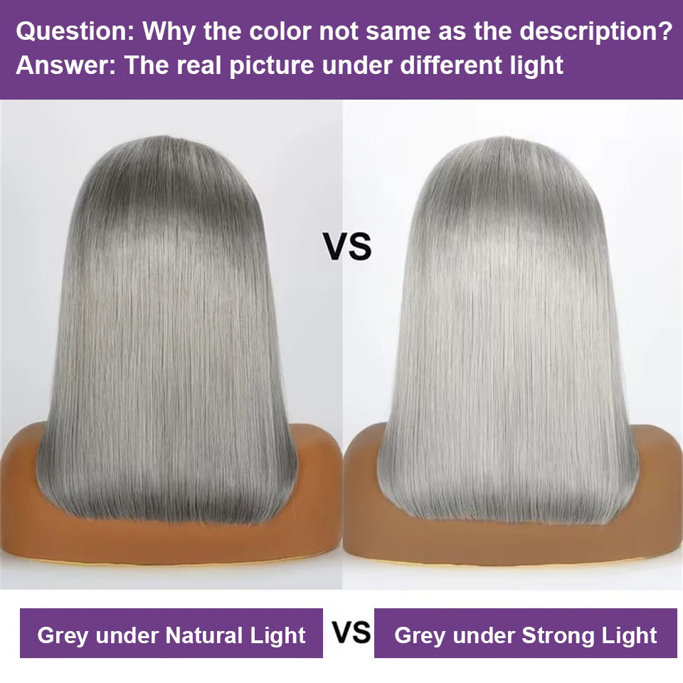 Short Bob Cut Straight Wigs Silver Grey Color Lace Front Wigs Brazilian Human Hair 13x4 Full Frontal Bob Wigs For Wholesale
